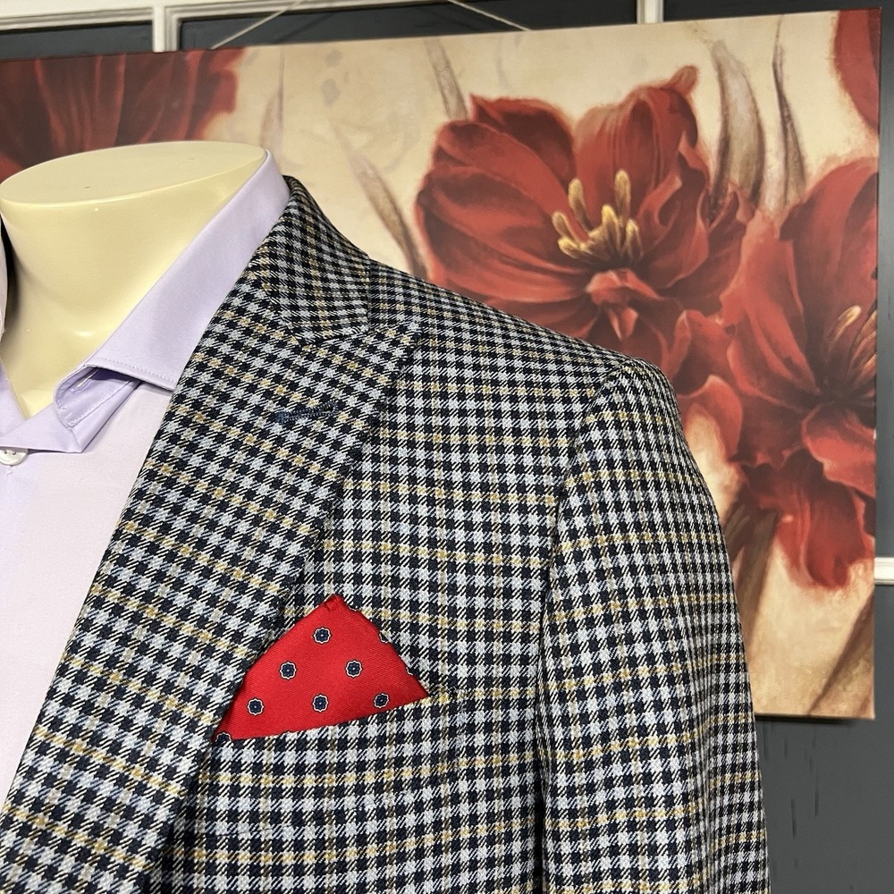 Indochino Custom Blazer Sport Coat Mens 46R Tailored Navy/Blue/yellow Soft‎ Knit - Picture 4 of 14